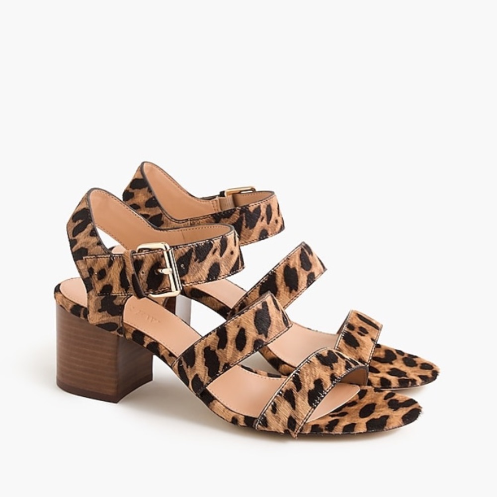 J.Crew three-strap sandals in leopard calf sz 8.5